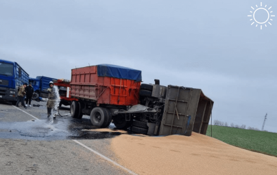 На Кубани легковой автомобиль столкнулся с зерновозами